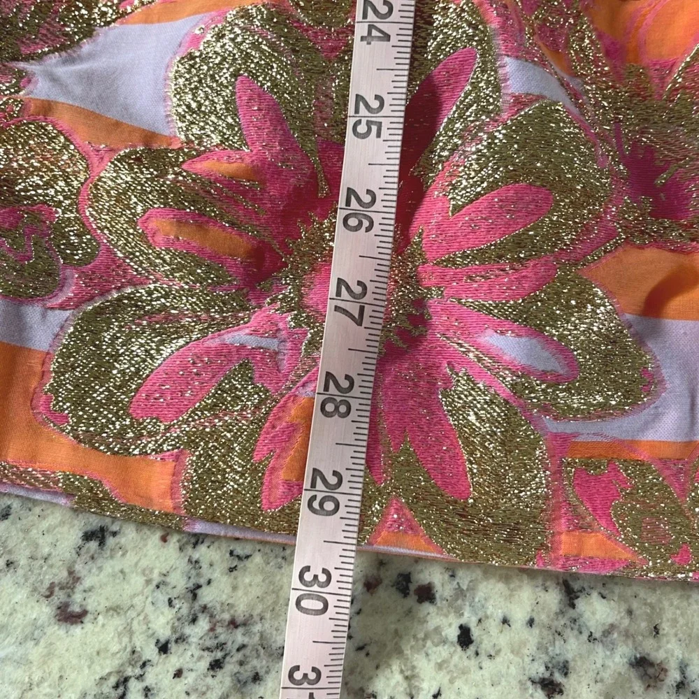 Lilly Pulitzer Lauderdale Midi Skirt Papaya 00 Orange Pink Gold Floral Metallic